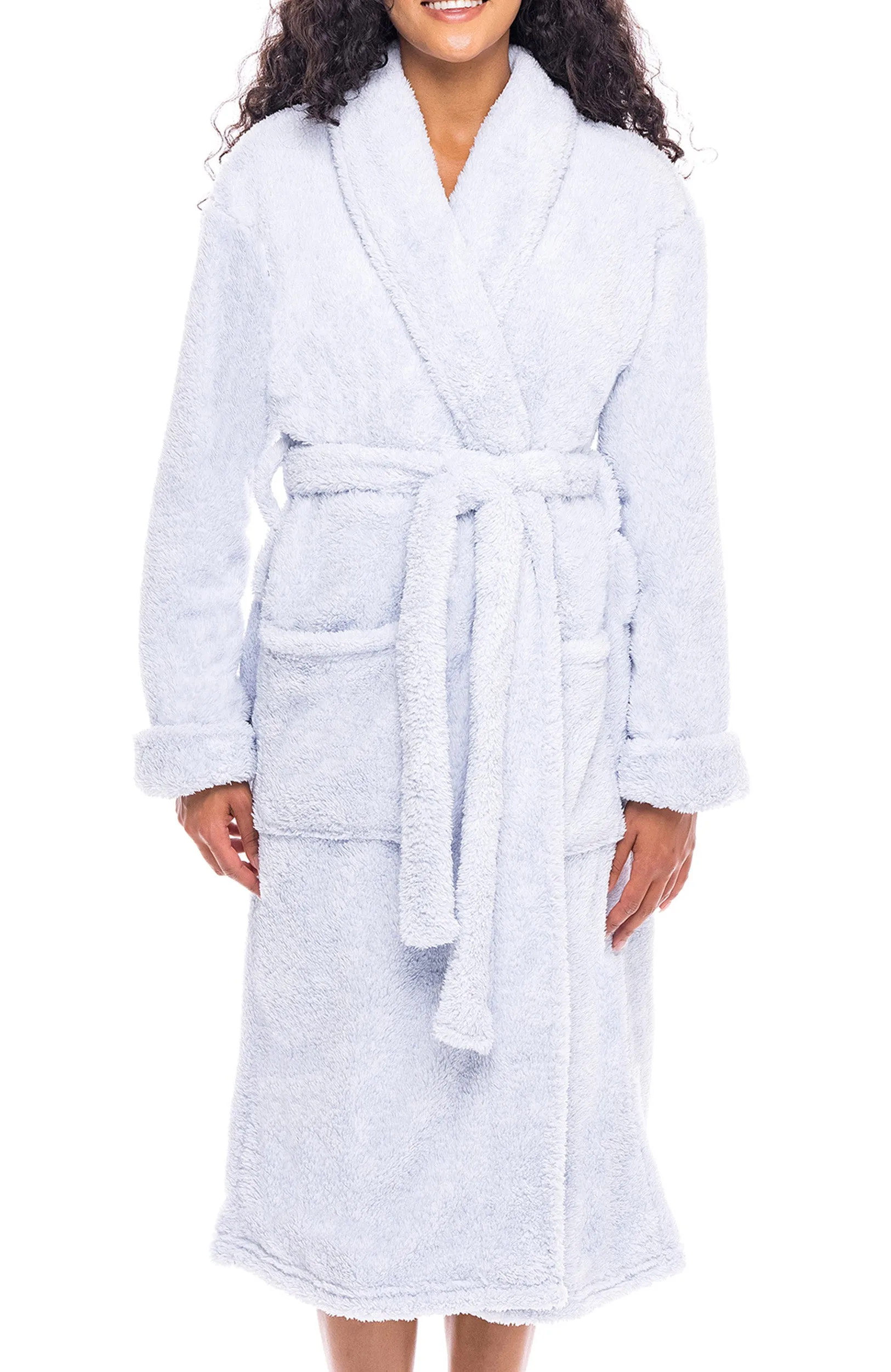 Women's Plush Fleece Robe, Shaggy Feather Bathrobe