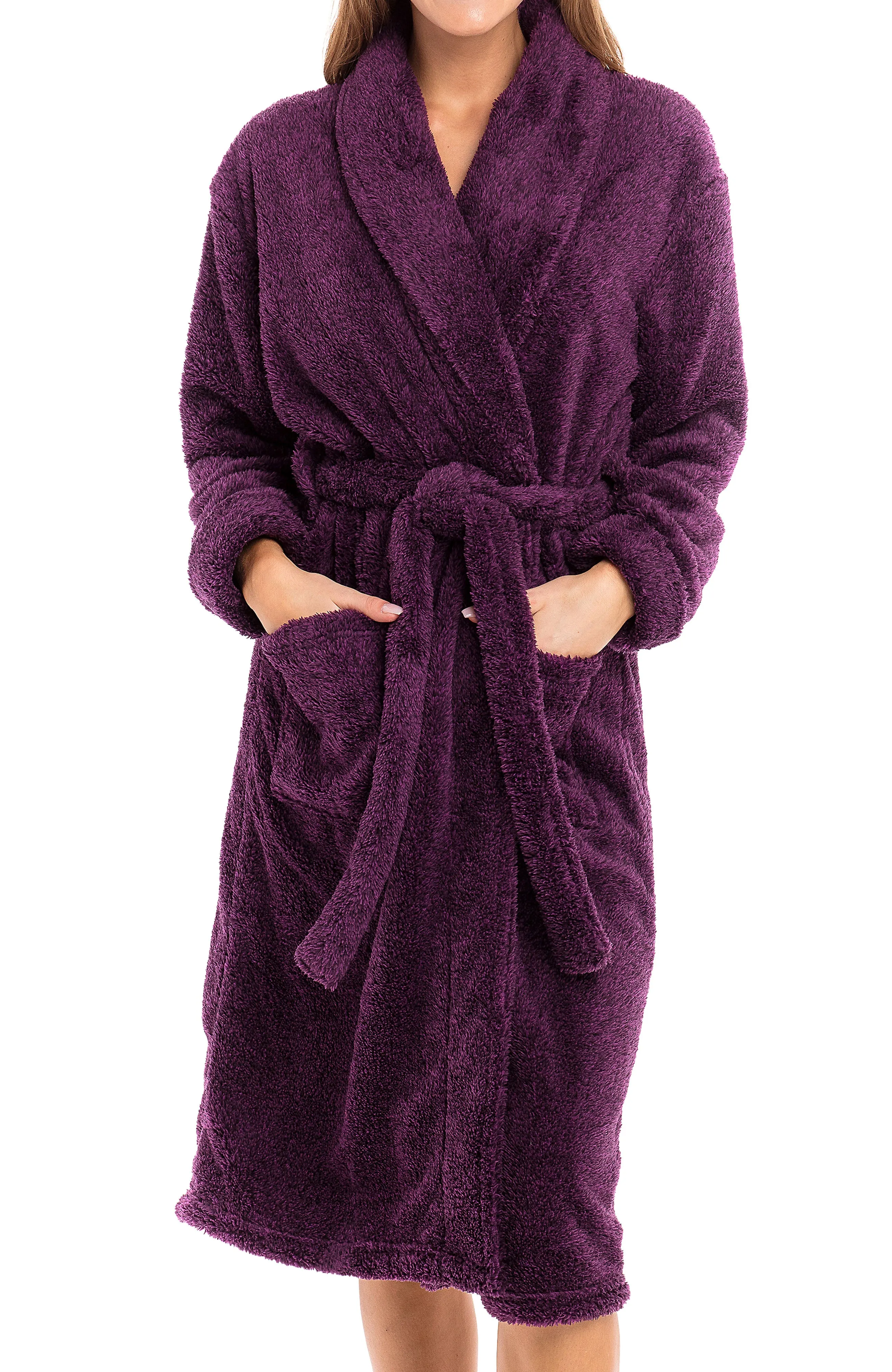 Women's Plush Fleece Robe, Shaggy Feather Bathrobe