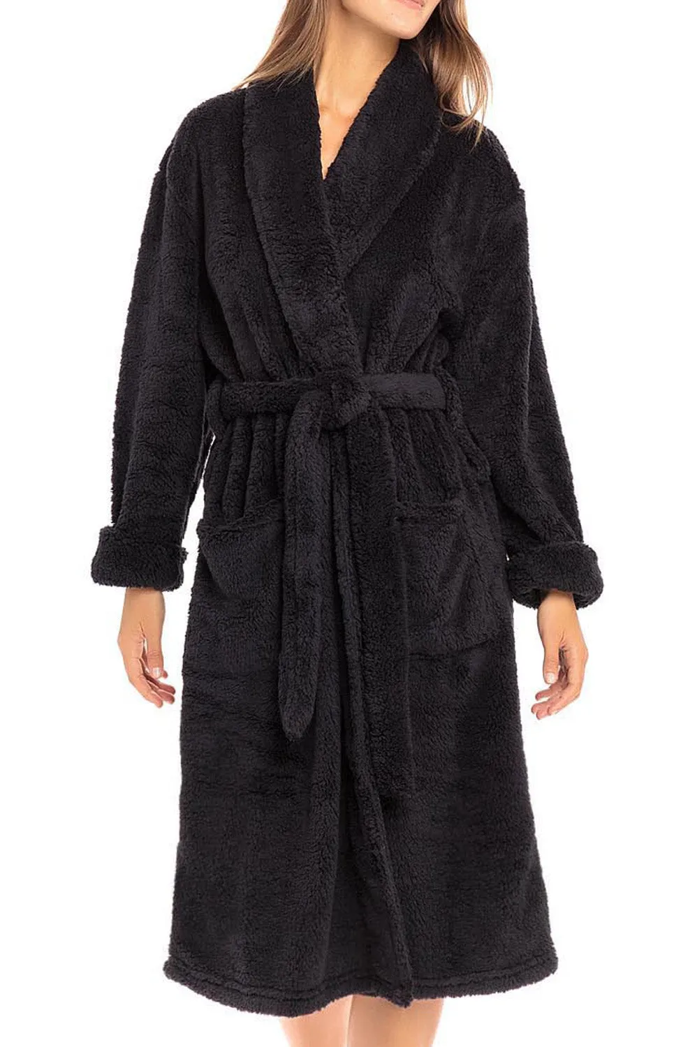 Women's Plush Fleece Robe, Shaggy Feather Bathrobe