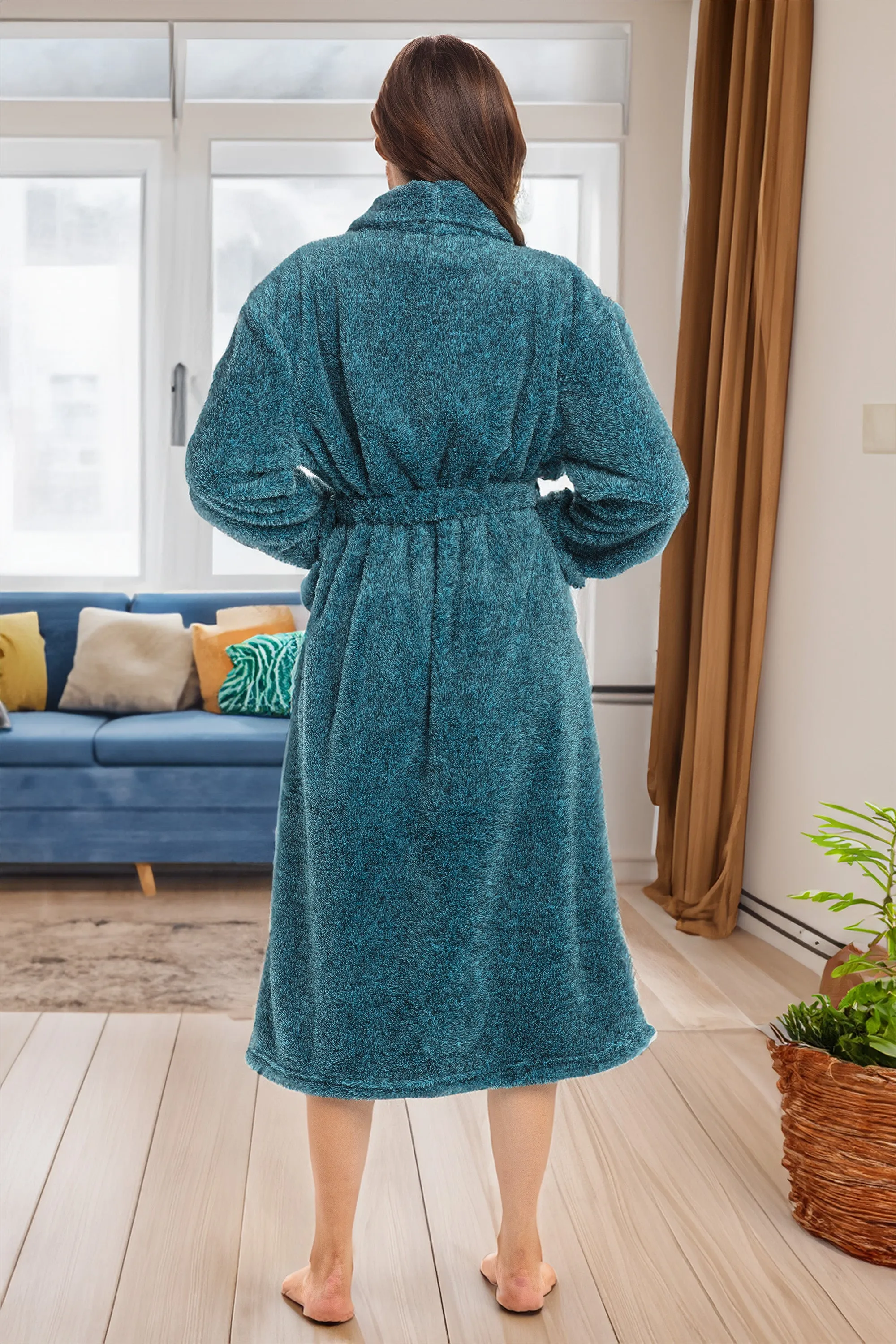 Women's Plush Fleece Robe, Shaggy Feather Bathrobe