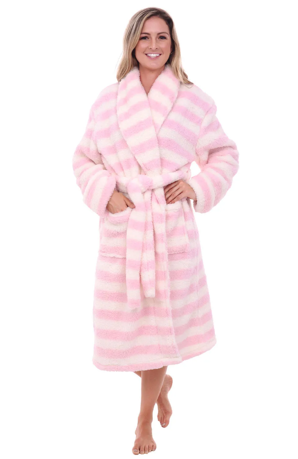 Women's Plush Fleece Robe, Shaggy Feather Bathrobe