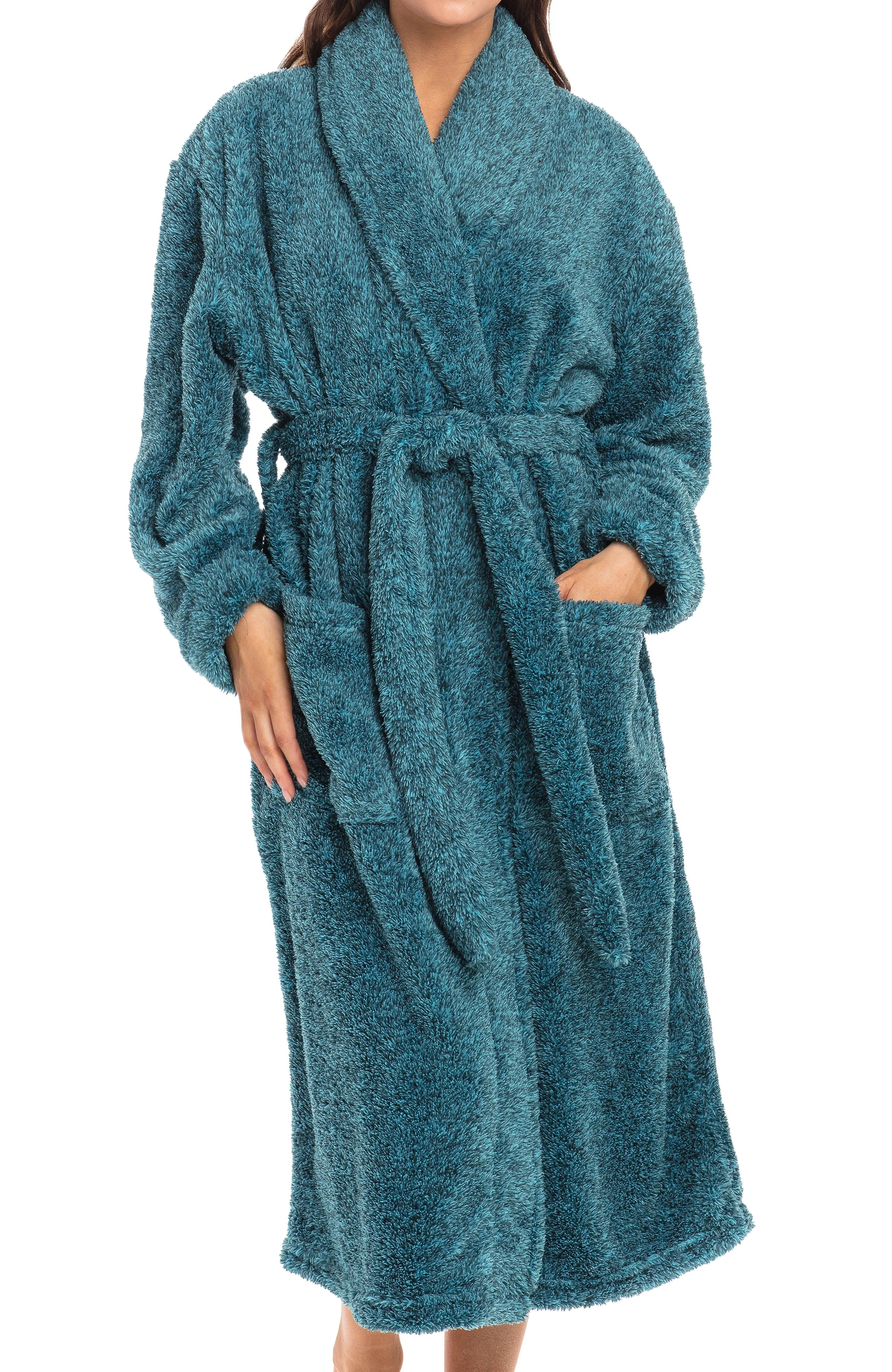 Women's Plush Fleece Robe, Shaggy Feather Bathrobe