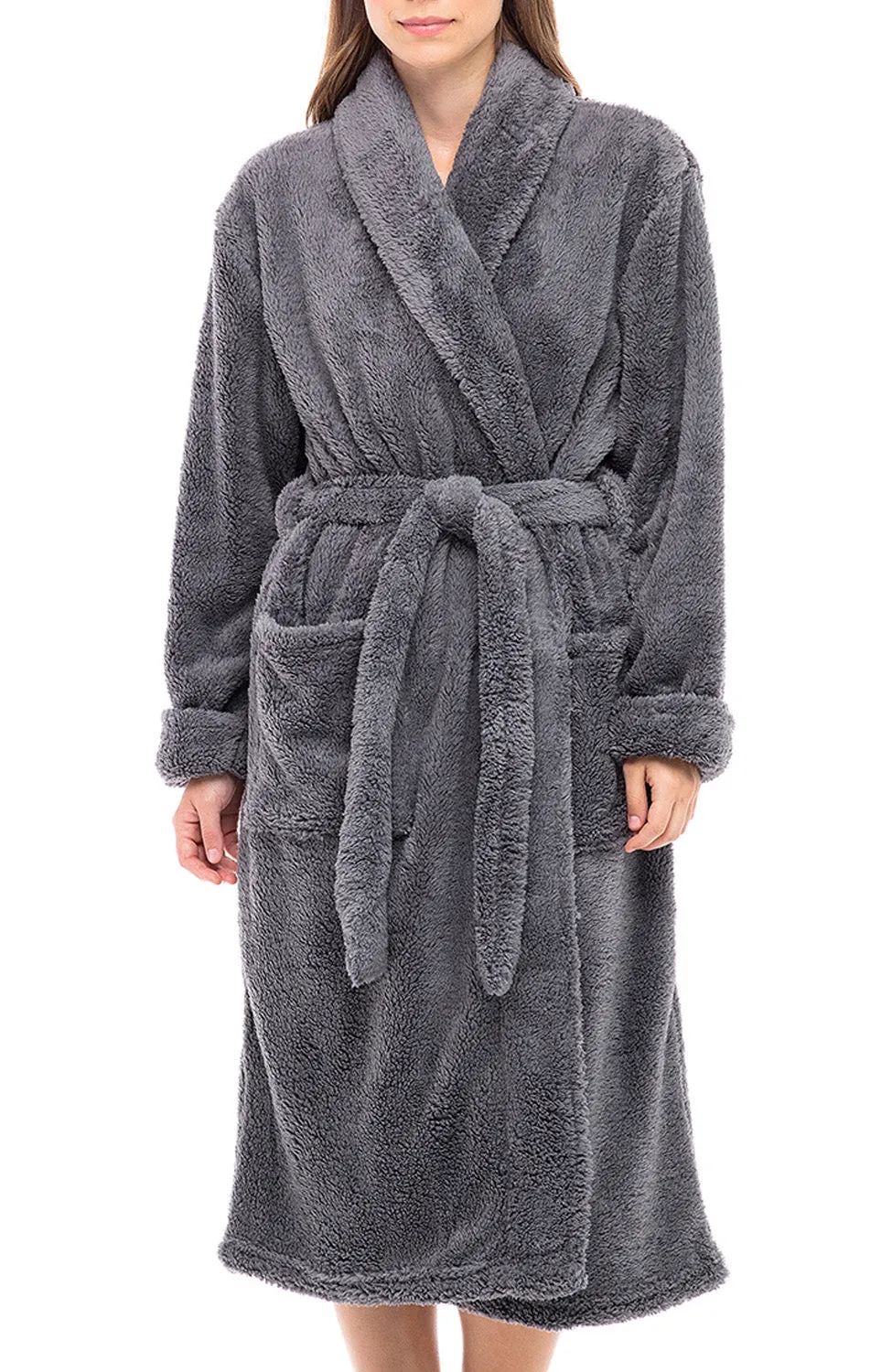 Women's Plush Fleece Robe, Shaggy Feather Bathrobe