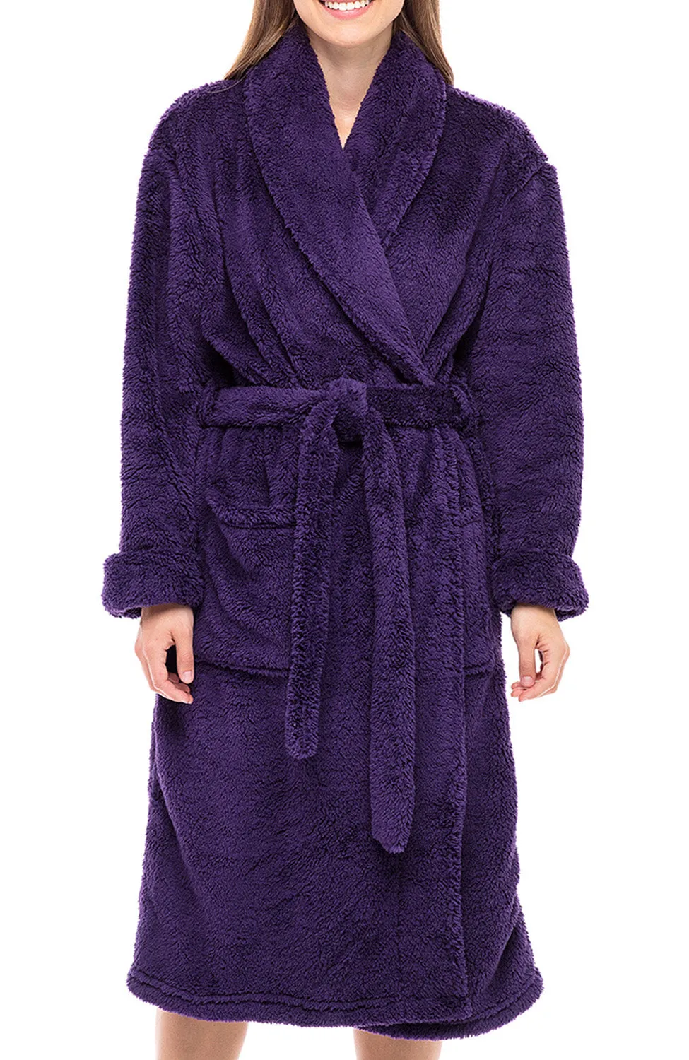 Women's Plush Fleece Robe, Shaggy Feather Bathrobe