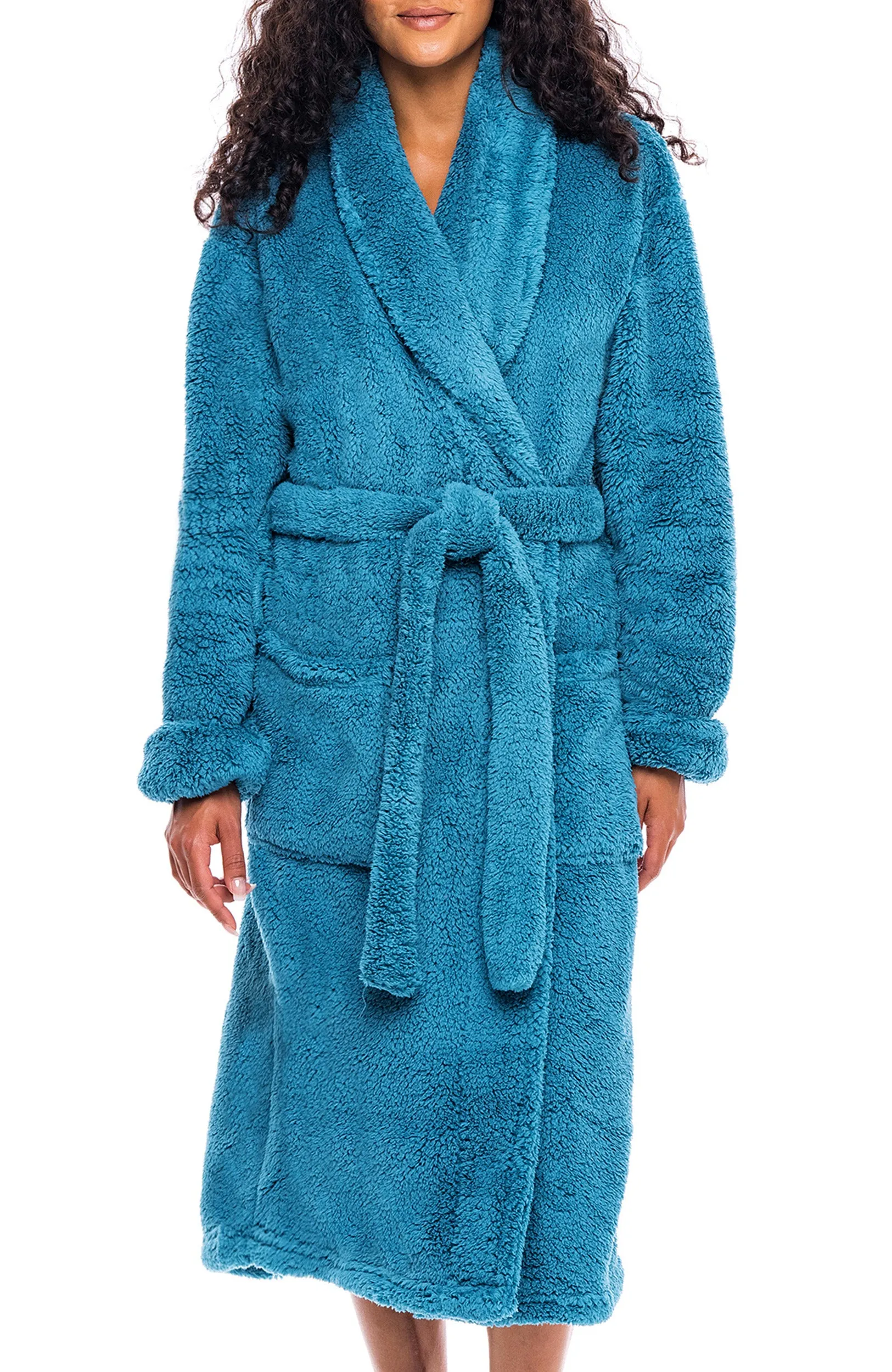 Women's Plush Fleece Robe, Shaggy Feather Bathrobe