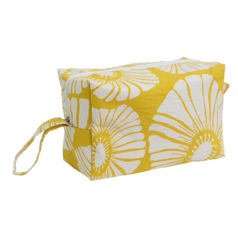 Yellow Retro Flowers Cosmetic Case, Large