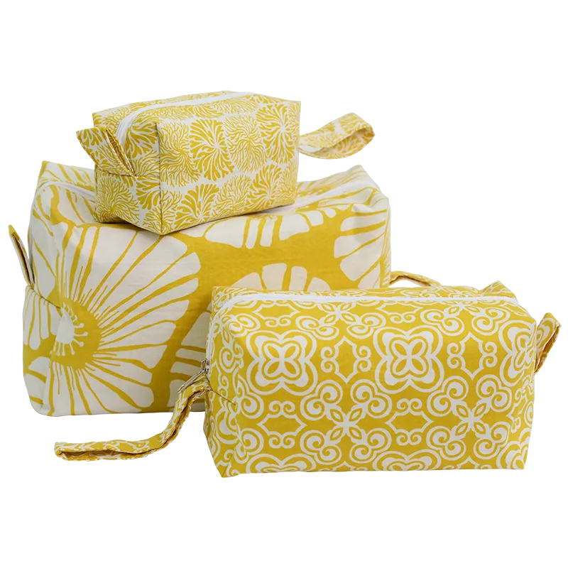 Yellow Retro Flowers Cosmetic Case, Large